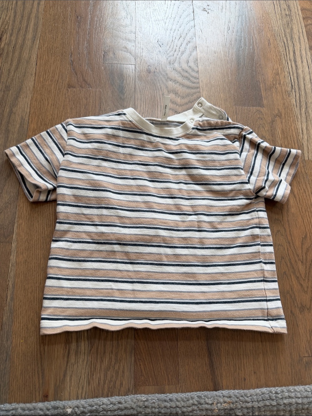 Rylee + Cru Striped Short Sleeve Tee in Beige and Navy